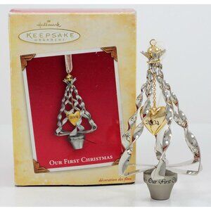 Hallmark KS Ornament Our First Christmas 2004 Metal Christmas Tree w/Box EUC